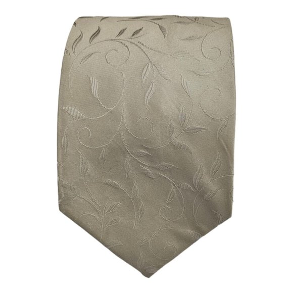 LANVIN Ivory Leaf Embroidered Silk Tie FRANCE 59